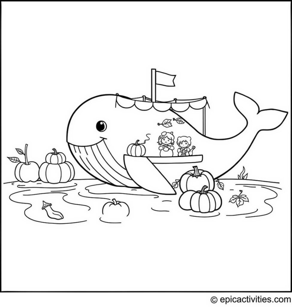 Coloring page of a Whale Harvest Festival