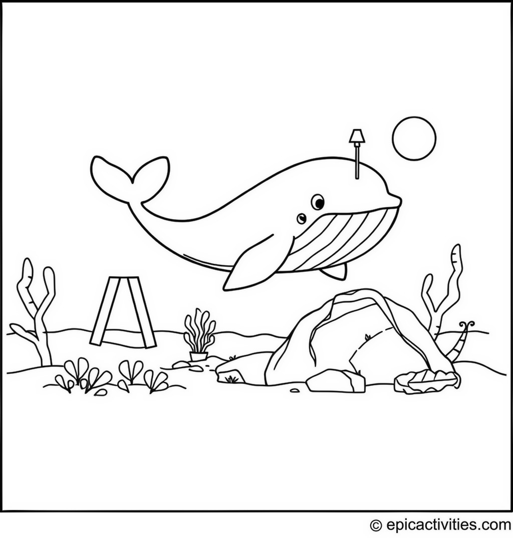 Coloring page of a Whale Painting a Masterpiece Under the Sea
