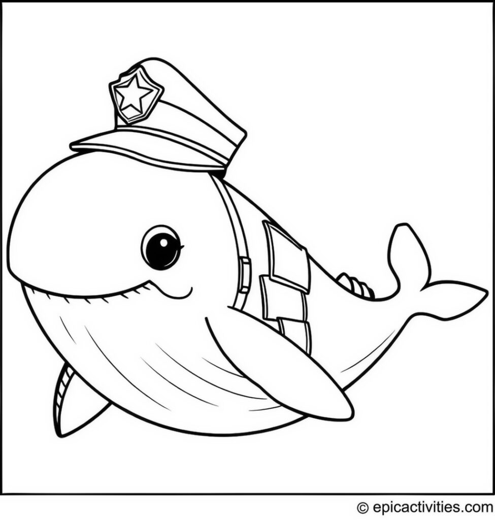 Coloring page of a Whale Patrol Officer in an Organized Sea Community