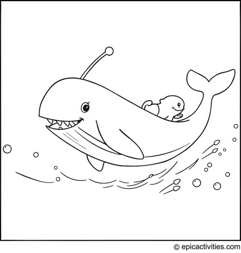 Coloring page of a whale racing with other marine mammals in underwater Olympic events