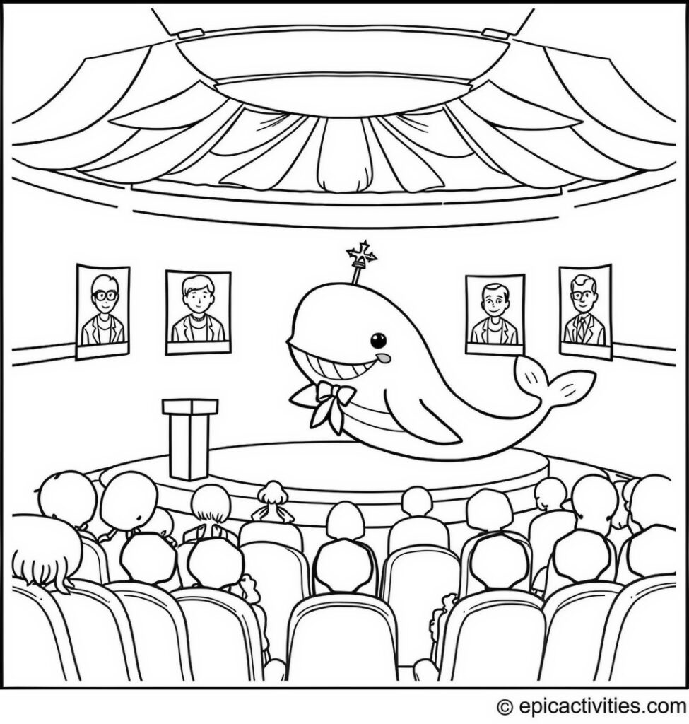 Coloring page of a Whale Running for Mayor of the Ocean Campaign