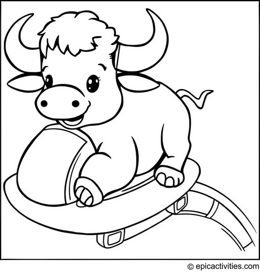 Coloring page of a Buffalo Riding a Roller Coaster