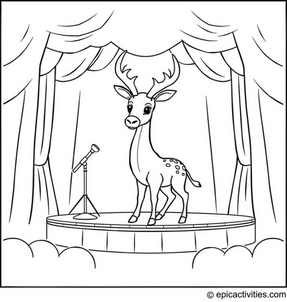 Coloring page of a Cute and Simple Antelope Performing in a Talent Show