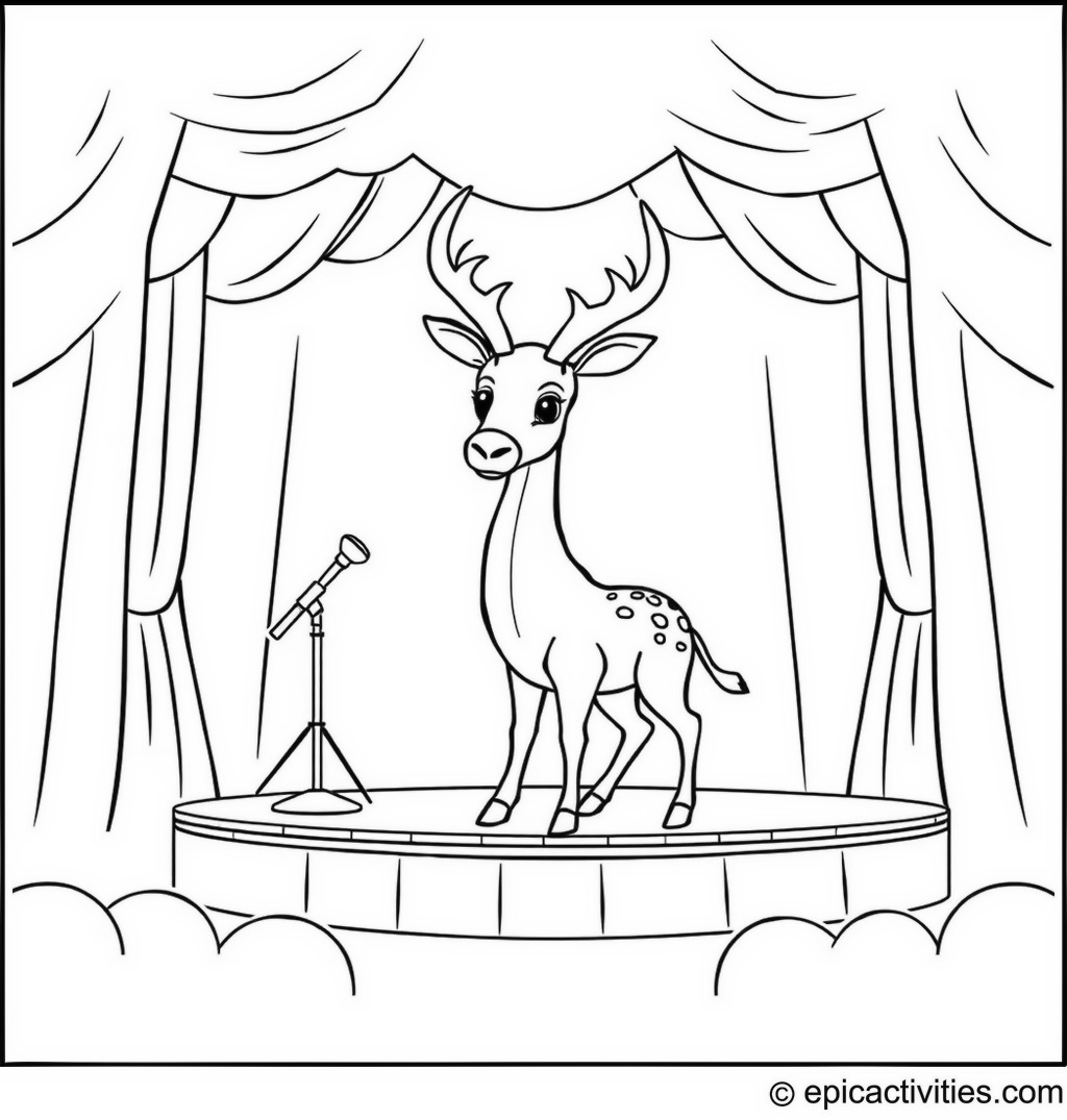 Coloring page of a Cute and Simple Antelope Performing in a Talent Show