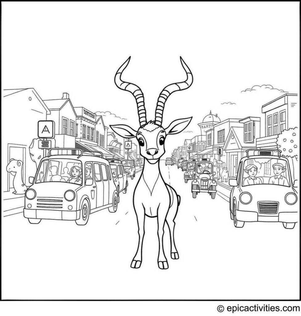 Coloring page of a Cute Antelope Directing Traffic