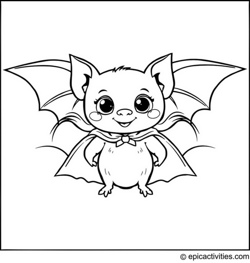 Coloring page of a Cute Bat in a Superhero Cape