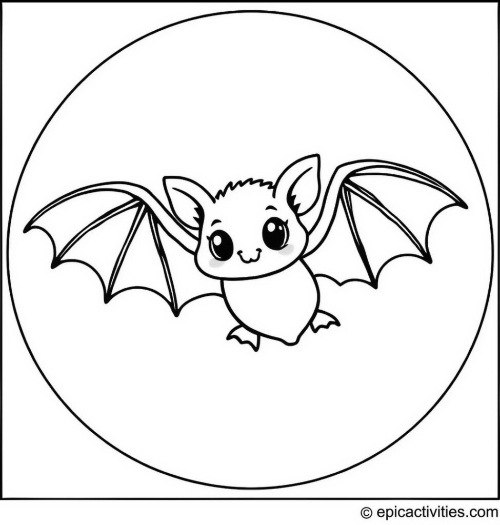 Coloring page of a cute bat inside a transparent bubble