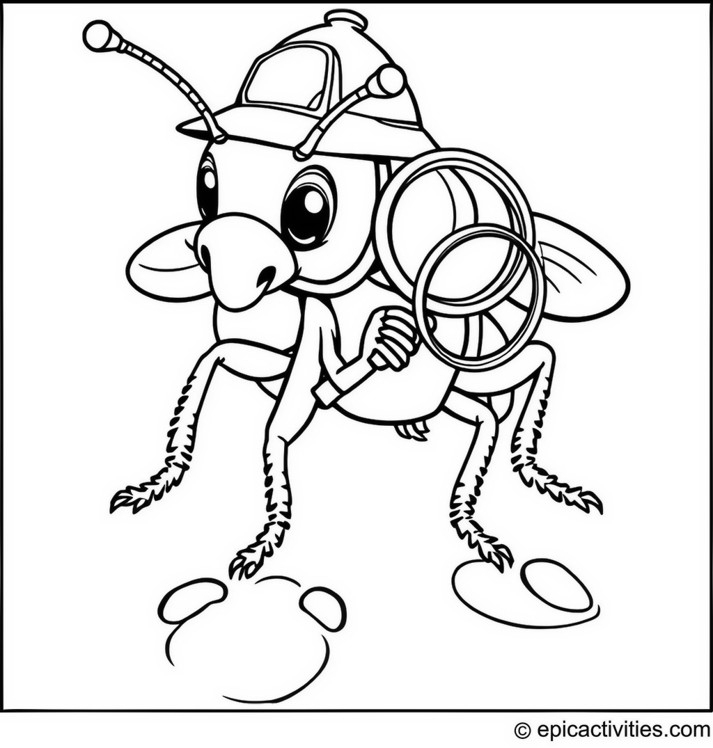 Coloring page of a Cute Beetle Detective