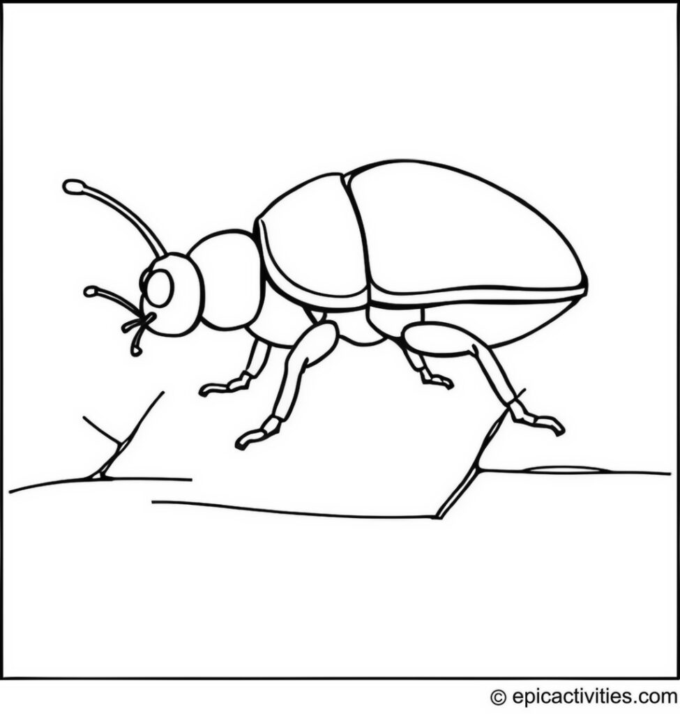 Coloring page of a Cute Beetle Playing Hopscotch on a Cracked Pavement