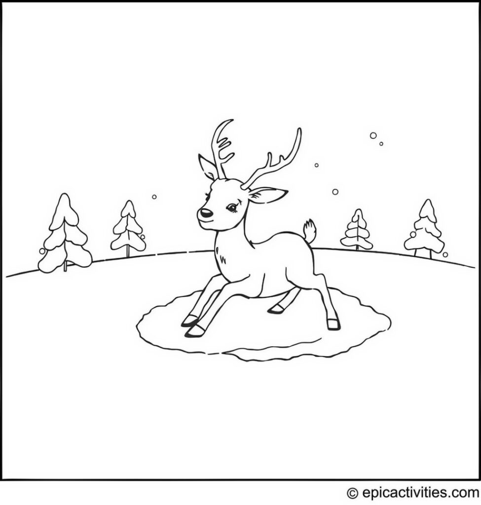 Coloring page of Cute and Simple Antelope Making Snow Angels in a Winter Wonderland