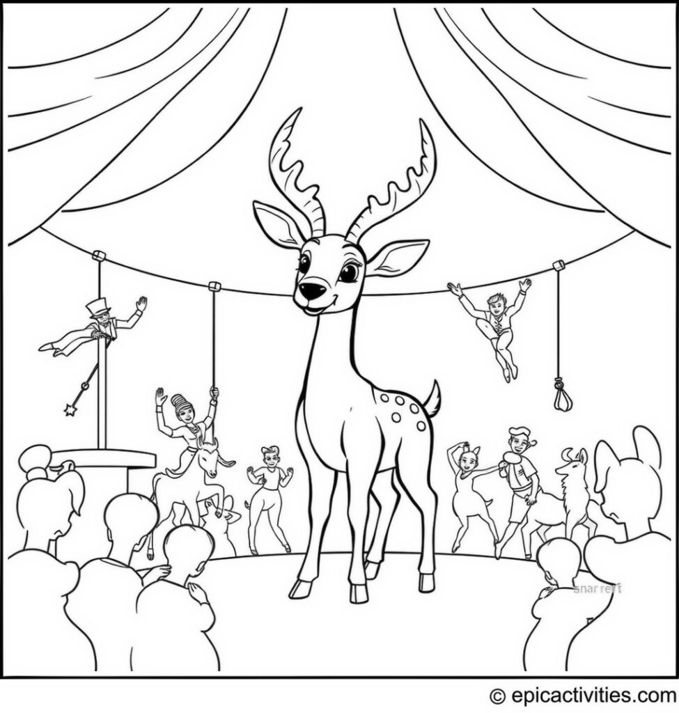 Coloring page of Cute Antelope Performing in the Circus